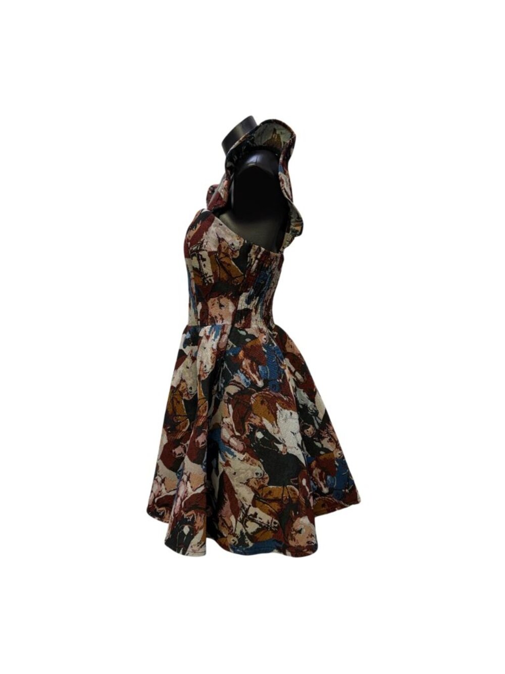 Lucky & Blessed Brown & Blue Horse Print Sleeveless Dress M - Picture 4 of 7